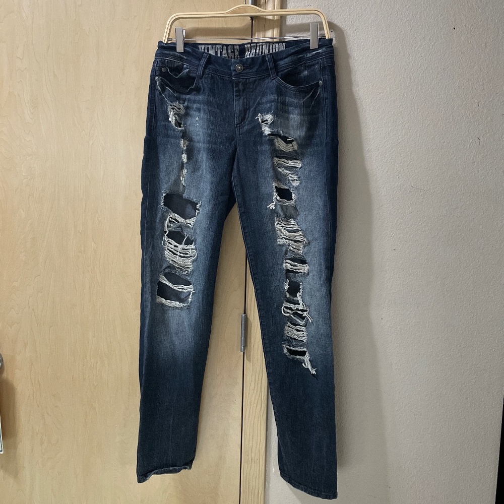 Women 11/12 Vintage Reunion High Distressed Ripped Jeans Factory Ripped - Picture 1 of 7